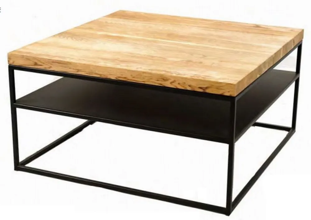 Angebot Casa Padrino Luxus Couchtisch Naturfarben / Schwarz 80 x 80 x H. 40 cm - Moderner Wohnzimmertisch mit Massivholz Tischplatte - Luxus Wohnzimmer Möbel