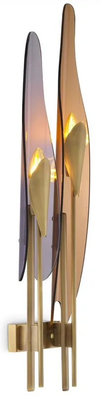 Jetzt Kaufen Casa Padrino Designer Wandleuchte Antik Messing / Bernsteinfarben / Grau 18,5 x 8 x H. 78 cm - Metall Wandlampe mit getönten Glas Lampenschirmen - Luxus Qualität