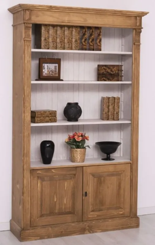 Casa Padrino Landhausstil Bücherschrank Braun / Grau 120 x 39 x H. 197 cm - Massivholz Schrank - Wohnzimmerschrank - Büroschrank - Landhausstil Möbel Neue Kollektion