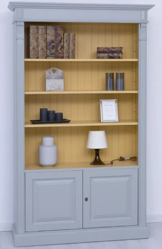 Ausverkauf Casa Padrino Landhausstil Bücherschrank Grau / Gelb 120 x 39 x H. 197 cm - Massivholz Schrank - Wohnzimmerschrank - Büroschrank - Landhausstil Möbel