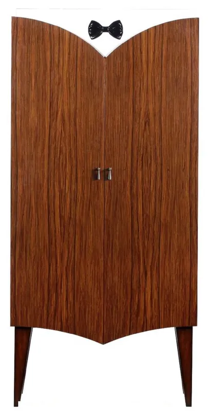 Expressversand Casa Padrino Luxus Art Deco Barschrank Braun / Weiß / Schwarz 80 x 45 x H. 170 cm - Massivholz Weinschrank - Bar Möbel - Hotel Möbel - Luxus Qualität