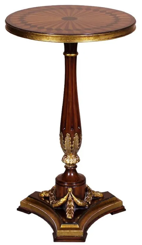 Casa Padrino Luxus Barock Beistelltisch Braun / Gold Ø 40 x H. 65 cm - Runder Mahagoni Tisch im Barockstil - Barock Möbel Sofort Bestellen