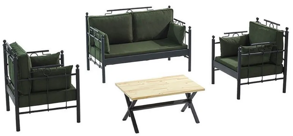 Top-Seller Casa Padrino Jugendstil Gartenmöbel Set Dunkelgrün / Schwarz - 1 Sofa & 2 Sessel & 1 Tisch - Jugendstil Garten & Terrassen Möbel