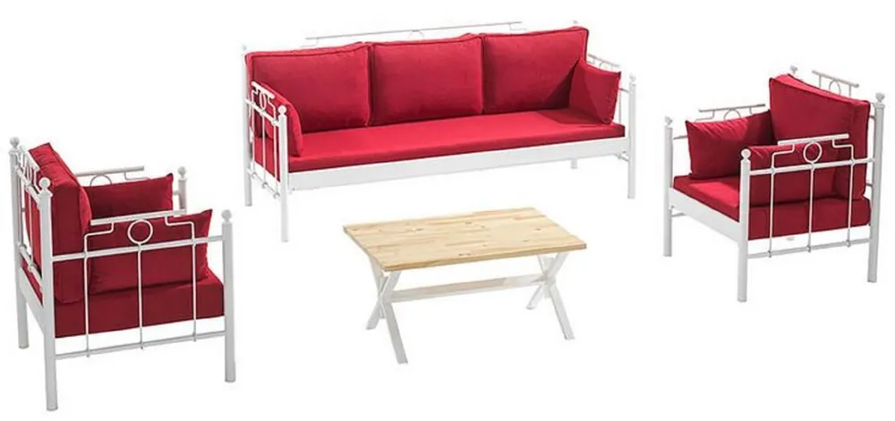 Bestseller Casa Padrino Jugendstil Gartenmöbel Set Bordeauxrot / Weiß - 1 Sofa & 2 Sessel & 1 Tisch - Garten & Terrassen Möbel im Jugendstil
