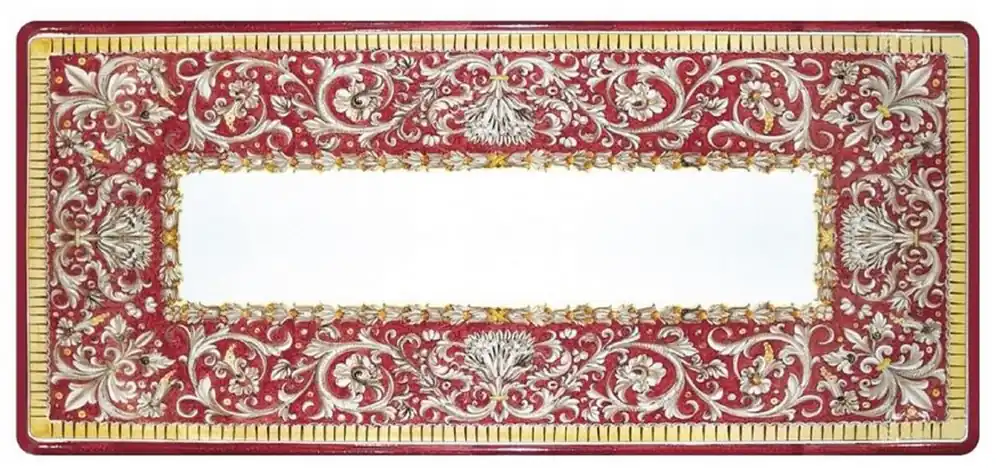 Neuheit Casa Padrino Luxus Jugendstil Esstisch Weiß / Rot / Grau / Gelb / Schwarz - Handgefertigter Gartentisch mit handbemalter Tischplatte und Metallgestell - Garten Terrassen Esszimmer Möbel