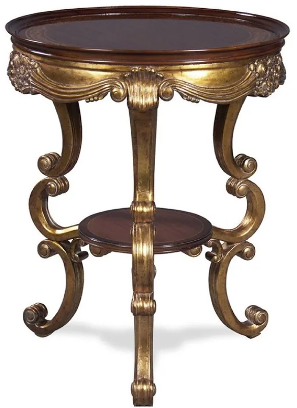 Preis Gesenkt Casa Padrino Luxus Barock Beistelltisch Dunkelbraun / Gold Ø 58 x H. 70 cm - Runder Mahagoni Tisch im Barockstil - Barock Wohnzimmer Möbel