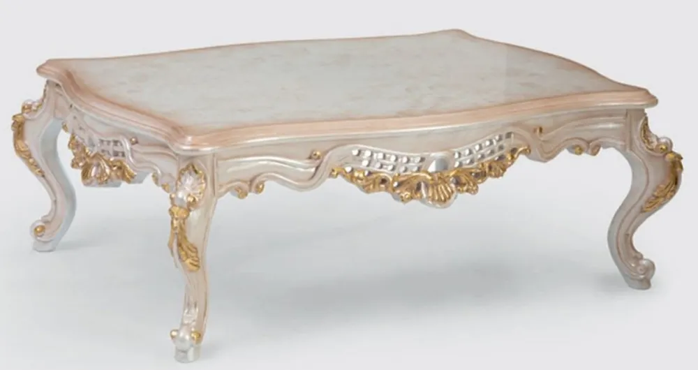 Nur Für Kurze Zeit Casa Padrino Luxus Barock Wohnzimmertisch Creme / Gold 140 x 90 x H. 55 cm - Edler Massivholz Couchtisch im Barockstil - Barock Wohnzimmermöbel