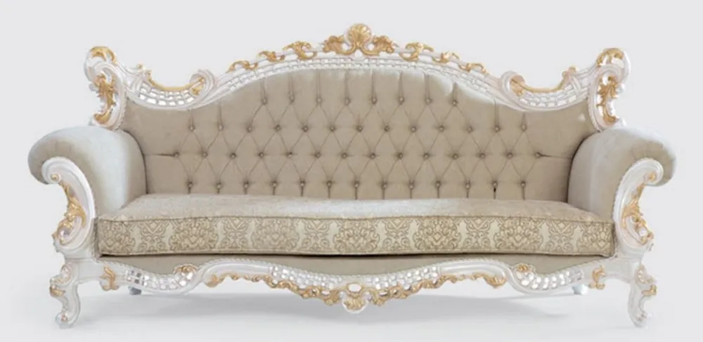Casa Padrino Luxus Barock Sofa Greige / Weiß / Gold 230 x 95 x H. 130 cm - Handgefertigtes Wohnzimmer Sofa mit elegantem Muster - Barock Wohnzimmer Möbel - Edel & Prunkvoll Neue Kollektion