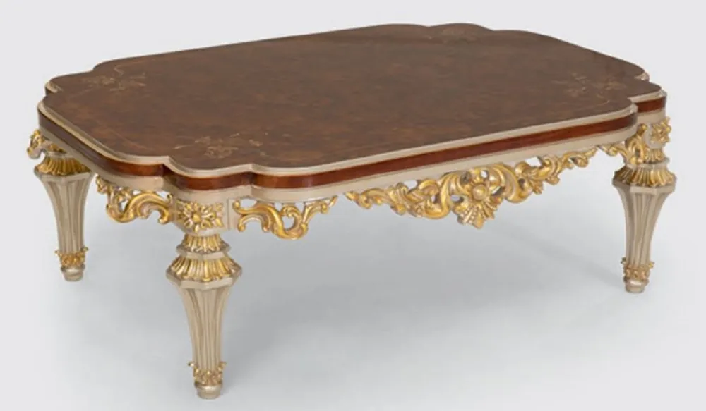 Casa Padrino Luxus Barock Wohnzimmertisch Braun / Silber / Gold 120 x 88 x H. 44 cm - Edler Massivholz Couchtisch im Barockstil - Barock Wohnzimmer Möbel Saisonangebot