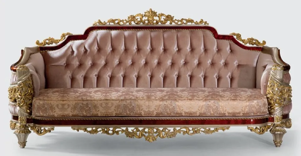 Casa Padrino Luxus Barock Sofa Rosa / Braun / Silber / Gold 240 x 90 x H. 116 cm - Prunkvolles Wohnzimmer Sofa mit elegantem Muster - Möbel im Barockstil Ausverkauf