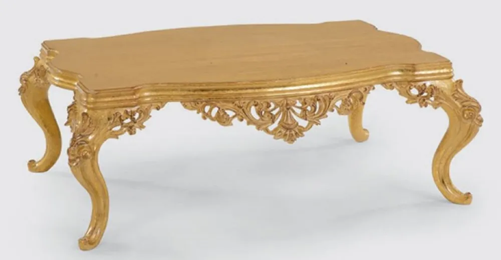 Letzte Chance Casa Padrino Luxus Barock Couchtisch Gold 120 x 90 x H. 46 cm - Handgefertigter Massivholz Wohnzimmertisch im Barockstil - Prunkvolle Barock Möbel