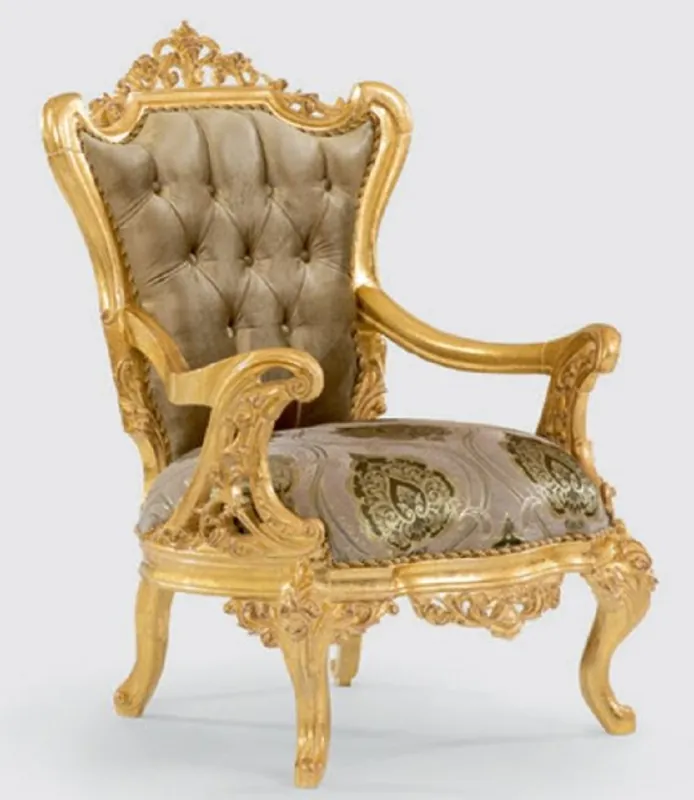 Online Kaufen Casa Padrino Luxus Barock Sessel Grün / Grau / Gold 80 x 80 x H. 116 cm - Handgefertigter Wohnzimmer Sessel mit elegantem Muster - Barock Wohnzimmer Möbel - Edel & Prunkvoll