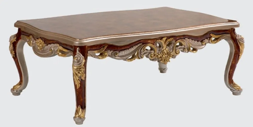Sonderaktion Casa Padrino Luxus Barock Wohnzimmertisch Braun / Silber / Gold 130 x 85 x H. 50 cm - Edler Massivholz Couchtisch im Barockstil - Barock Wohnzimmer Möbel
