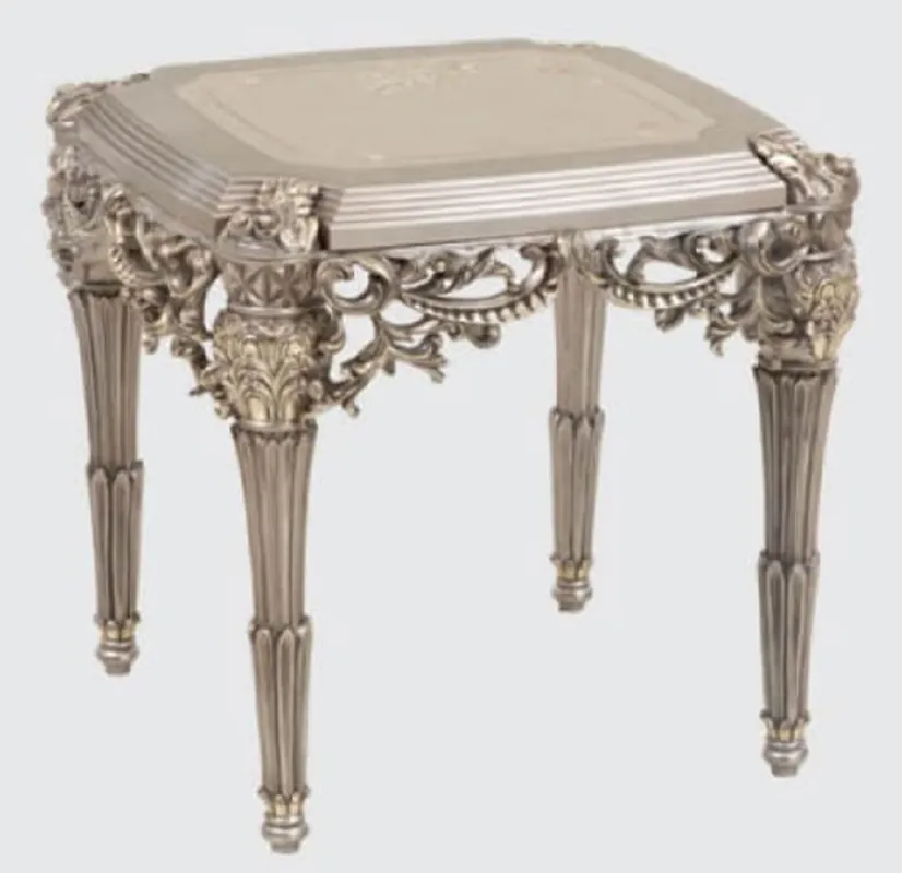 Casa Padrino Luxus Barock Beistelltisch Silber / Gold 65 x 65 x H. 65 cm - Handgefertigter Massivholz Tisch im Barockstil - Barock Möbel Zertifiziert