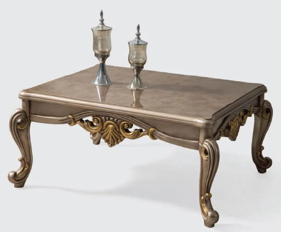 Casa Padrino Luxus Barock Couchtisch Silbergrau / Gold 110 x 80 x H. 52 cm - Handgefertigter Massivholz Wohnzimmertisch im Barockstil - Barock Möbel Nur Heute