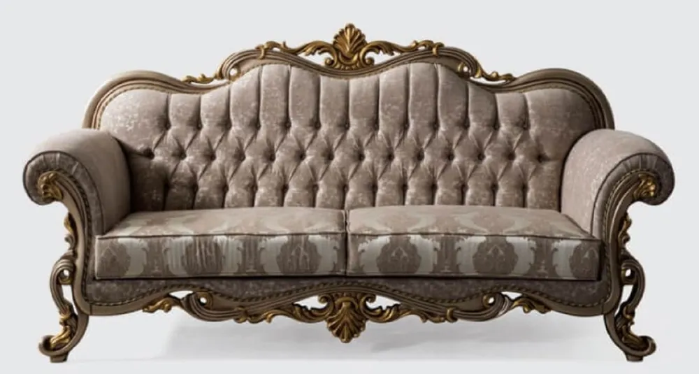 Versand Am Gleichen Tag Casa Padrino Luxus Barock Sofa Grau / Silbergrau / Gold 235 x 85 x H. 120 cm - Prunkvolles Wohnzimmer Sofa mit elegantem Muster - Möbel im Barockstil