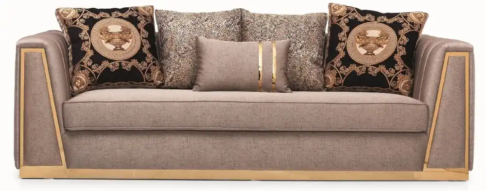 Nur Heute Casa Padrino Luxus Wohnzimmer Sofa mit dekorativen Kissen Grau / Gold 240 x 92 x H. 78 cm - Luxus Wohnzimmer Möbel