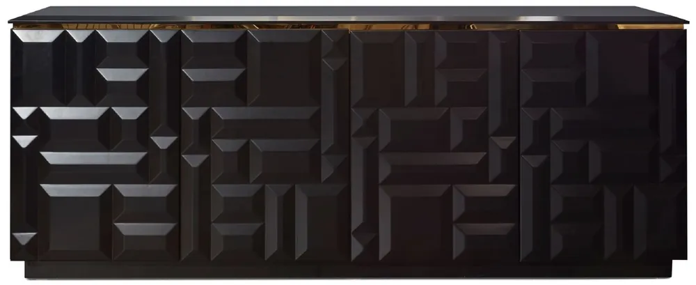 Echt Casa Padrino Luxus Sideboard Matt Schwarz / Gold 220 x 45 x H. 75 cm - Edler Massivholz Schrank mit 4 Türen - Luxus Möbel - Luxus Qualität