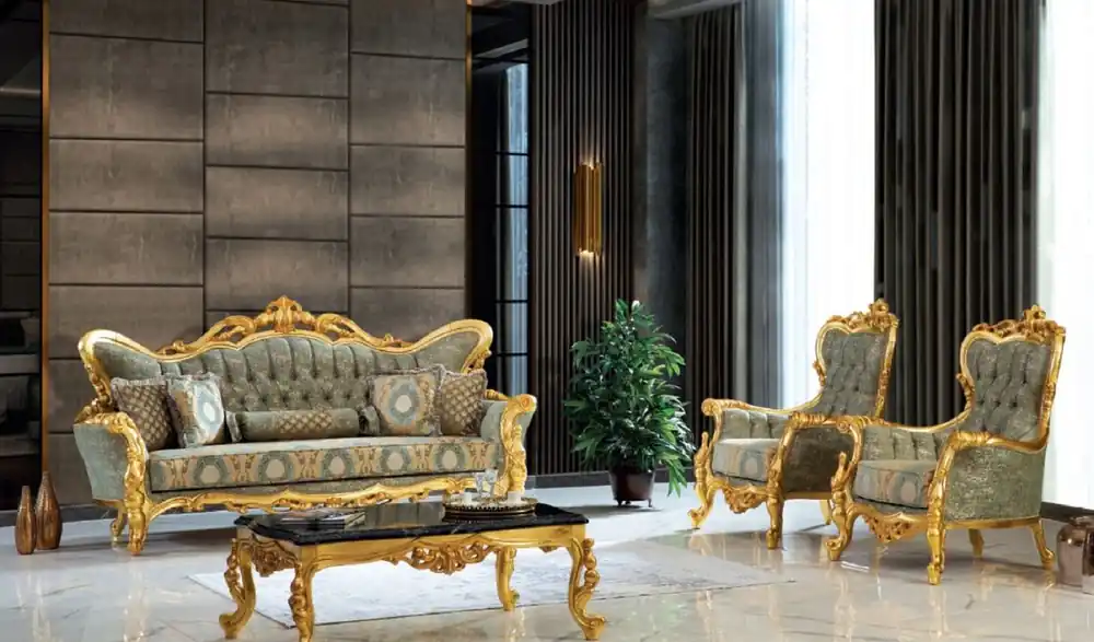 Markenware Casa Padrino Luxus Barock Wohnzimmer Set Grün / Schwarz / Gold - 2 Sofas & 2 Sessel & 1 Couchtisch - Handgefertigte Wohnzimmer Möbel im Barockstil - Edel & Prunkvoll