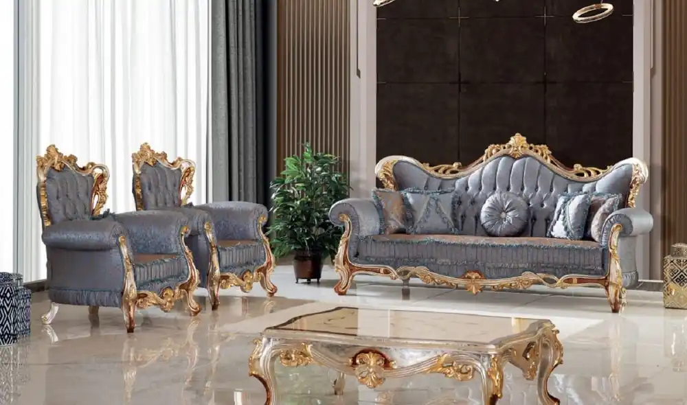Meistverkauft Casa Padrino Luxus Barock Wohnzimmer Set Blau / Kupfer / Silber / Braun / Gold - 2 Sofas & 2 Sessel & 1 Couchtisch - Handgefertigte Wohnzimmer Möbel im Barockstil - Edel & Prunkvoll