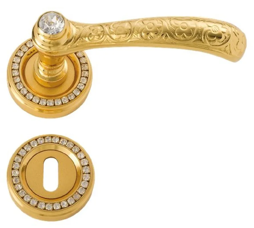 Heißes Angebot Casa Padrino Luxus Barock Türgriff Set Gold 12,5 x H. 5,2 cm - Edle Messing Türgriffe mit 24 Karat Vergoldung und Swarovski Kristallglas - Luxus Qualität