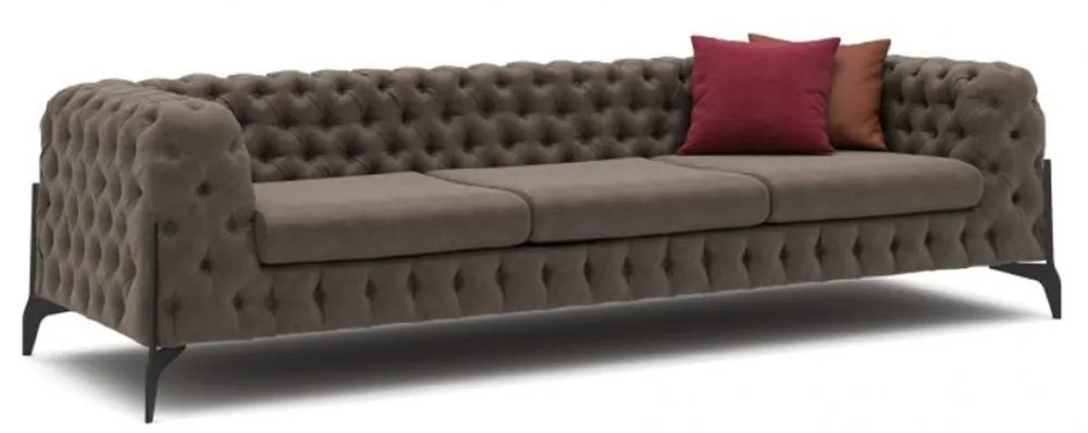 Direktkauf Casa Padrino Luxus Chesterfield Sofa Grau / Schwarz 269 x 91 x H. 62 cm - Wohnzimmer Sofa - Chesterfield Wohnzimmer Möbel