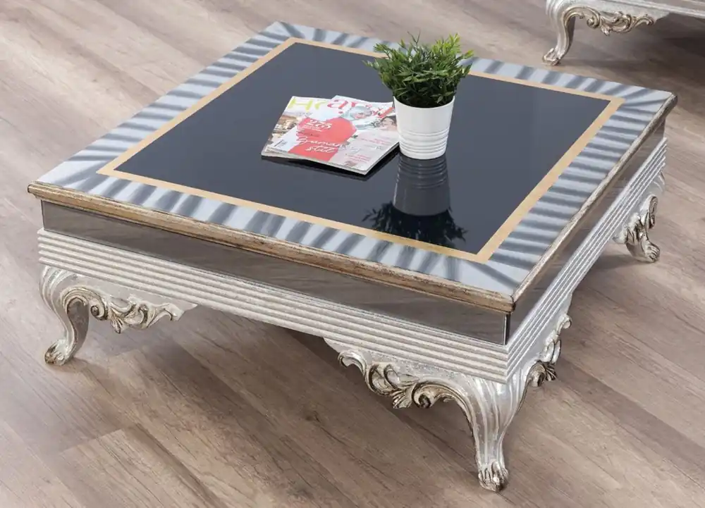 Letzte Chance Casa Padrino Luxus Barock Wohnzimmertisch Schwarz / Silber / Gold 102 x 102 x H. 41 cm - Edler Massivholz Couchtisch im Barockstil - Barock Wohnzimmer Möbel