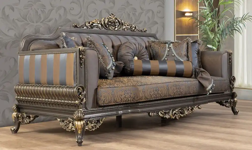 Beliebt Casa Padrino Luxus Barock Sofa Blau / Grau / Gold 235 x 93 x H. 115 cm - Prunkvolles handgefertigtes Wohnzimmer Sofa mit dekorativen Kissen - Barock Wohnzimmer Möbel