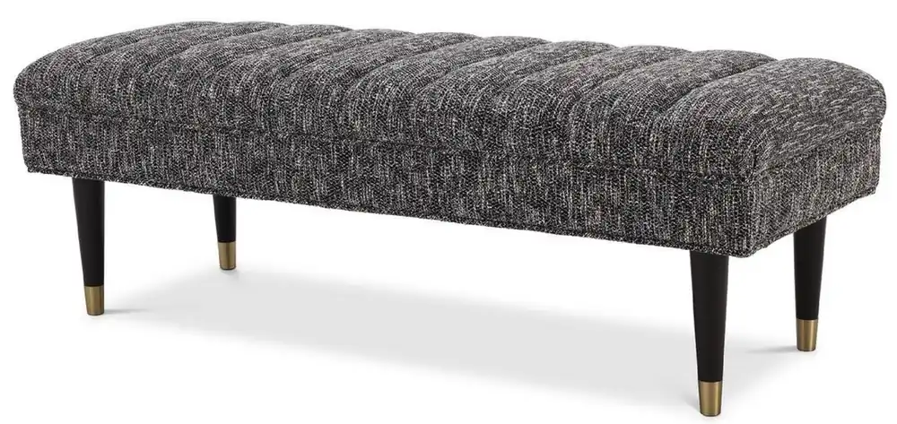 Casa Padrino Luxus Sitzbank Schwarz / Messingfarben 134 x 50 x H. 45 cm - Gepolsterte Massivholz Bank - Wohnzimmer Möbel - Hotel Möbel - Luxus Kollektion Zertifiziert