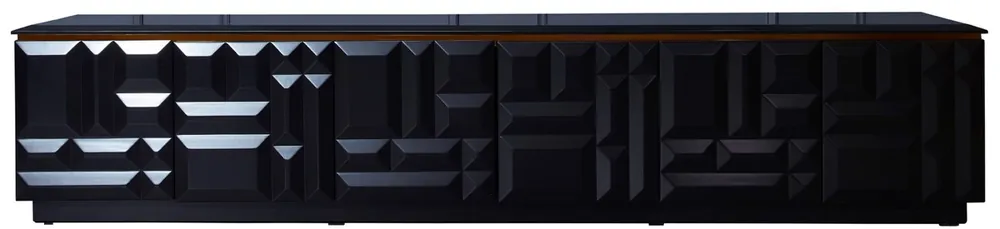 Nur Heute Casa Padrino Luxus TV Schrank Matt Schwarz / Gold 270 x 45 x H. 45 cm - Edles Massivholz Sideboard mit 6 Türen - Luxus Möbel - Luxus Qualität