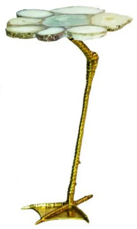 Sonderangebot Casa Padrino Luxus Beistelltisch Weiß / Gold 30 x 39,5 x H. 41,5 cm - Moderner Tisch mit Achat Edelstein Tischplatte und Metall Tischbein im Entenfuß Design - Luxus Wohnzimmer Möbel