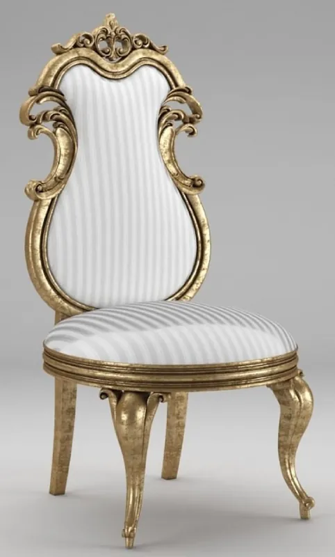 Casa Padrino Luxus Barock Esszimmerstuhl Weiß / Silber / Antik Gold - Prunkvoller Massivholz Küchenstuhl - Barock Esszimmer Möbel Sofort Bestellen