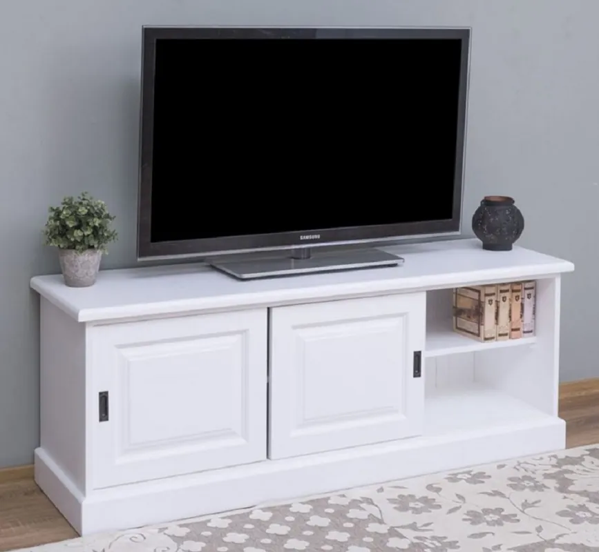 Casa Padrino Landhausstil TV Schrank Weiß 160 x 46 x H. 60 cm - Massivholz Sideboard - Landhausstil Wohnzimmer Möbel Neu Im Sortiment