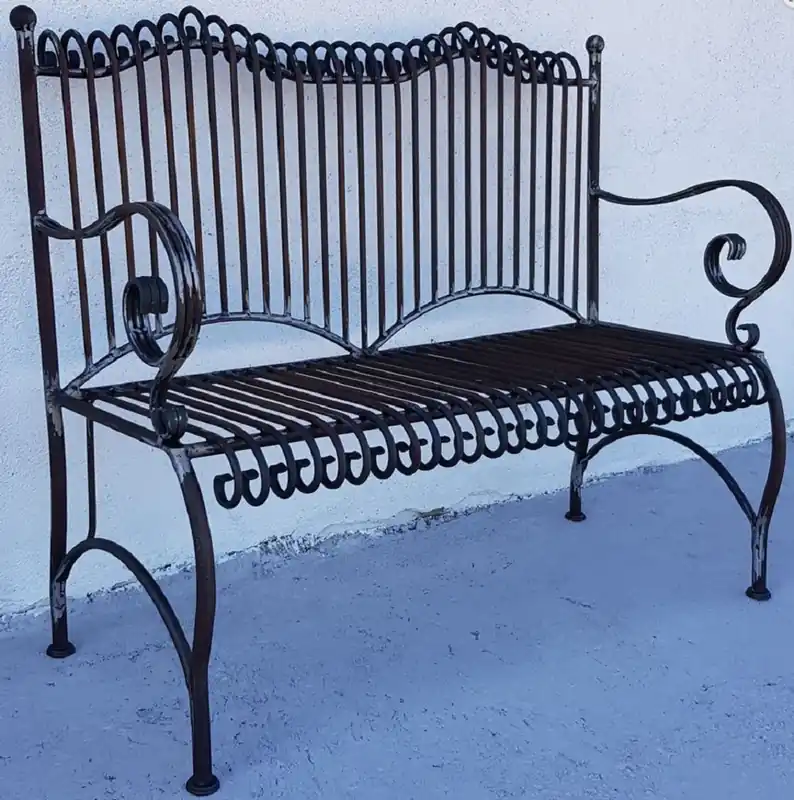 Casa Padrino Jugendstil Gartenbank Antik Schwarz 125 x 55 x H. 115 cm - Handgefertigte Schmiedeeisen Bank - Sitzbank mit Armlehnen - Barock & Jugendstil Garten Möbel Markenware