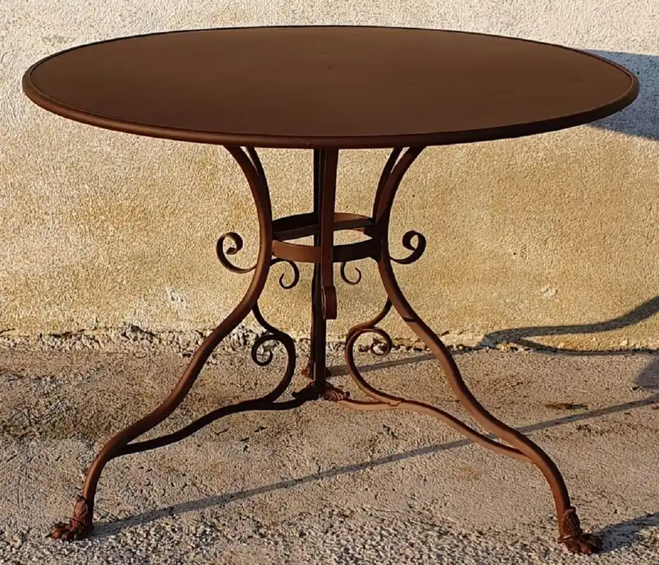 Casa Padrino Jugendstil Gartentisch Braun Ø 100 x H. 70 cm - Runder Schmiedeeisen Tisch - Garten & Terrassen Möbel Preis Gesenkt