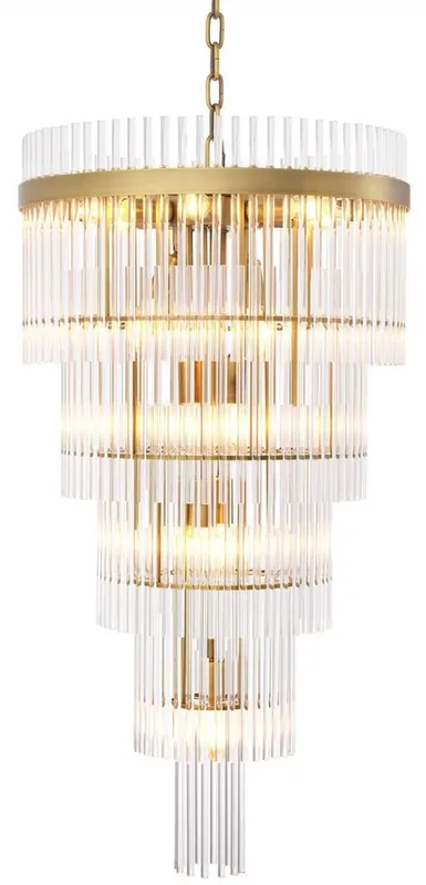 Casa Padrino Luxus Kronleuchter Antik Messingfarben Ø 49 x H. 93 cm - Moderner Metall Kronleuchter mit edlen Glasröhren - Luxus Kollektion Preisreduziert