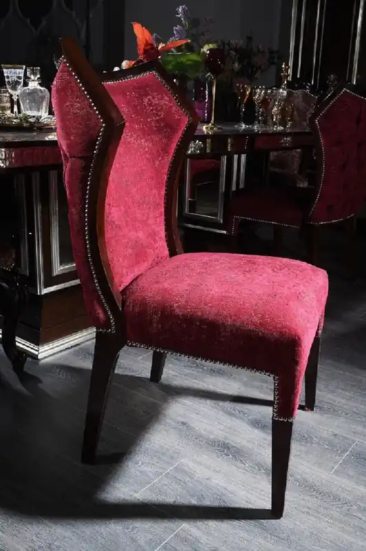 Casa Padrino Luxus Barock Esszimmerstuhl Bordeauxrot / Dunkelbraun / Silber - Handgefertigter Massivholz Küchenstuhl - Prunkvolle Esszimmer Möbel im Barockstil Online Kaufen