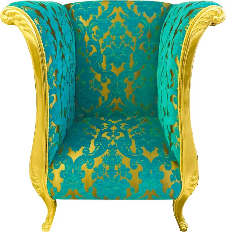 Extravaganter Pompöös by Casa Padrino Luxus Designer Sessel von Harald Glööckler Türkis Bouquet Muster / Gold - Pompööser Barock Sessel Sofort Bestellen