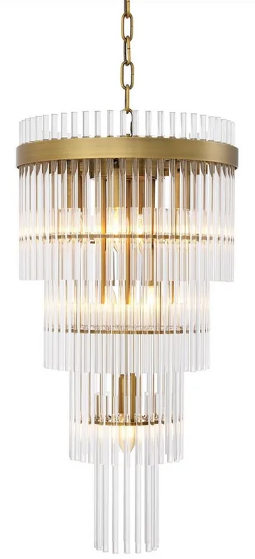 Casa Padrino Luxus Kronleuchter Antik Messingfarben Ø 35,5 x H. 68 cm - Moderner Metall Kronleuchter mit edlen Glasröhren - Luxus Kollektion Sichere Zahlung