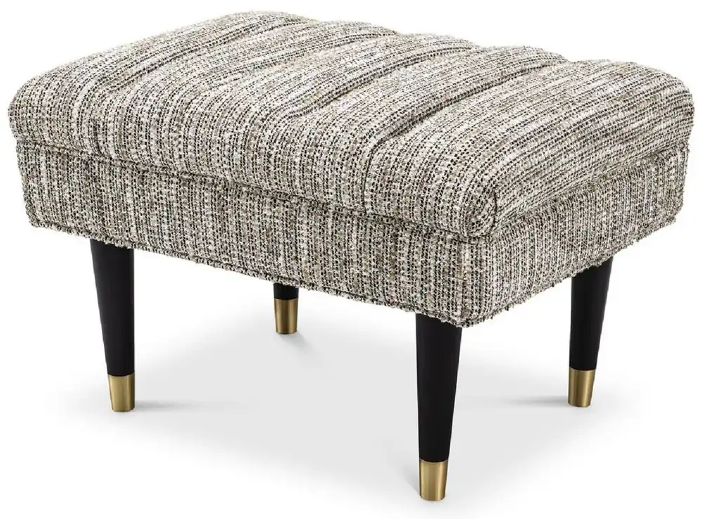 Neu Im Sortiment Casa Padrino Luxus Sitzbank Beige / Schwarz / Messingfarben 68 x 50 x H. 45 cm - Gepolsterte Massivholz Bank - Wohnzimmer Möbel - Hotel Möbel - Luxus Kollektion