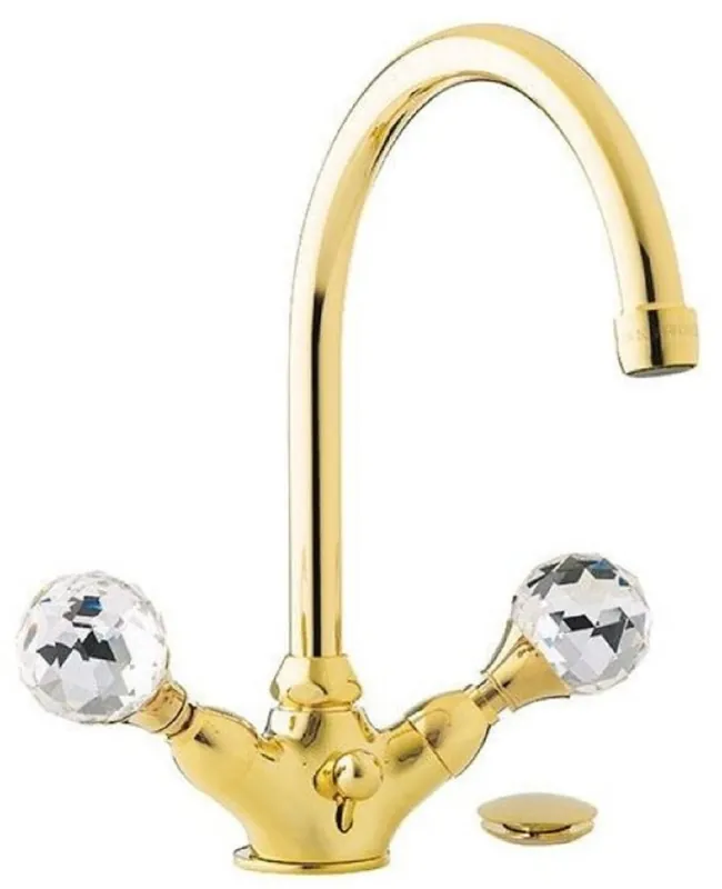 Jetzt Kaufen Casa Padrino Luxus Waschtisch Armatur mit Swarovski Kristallglas Gold H. 30 cm - Einlochbatterie mit Ablaufgarnitur - Luxus Bad Zubehör - Made in Italy