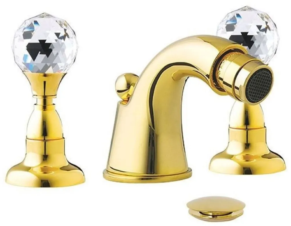 Aktuell Casa Padrino Luxus Badewannen Armatur mit Swarovski Kristallglas Gold H. 5,5 cm - Dreilochbatterie mit Ablaufgarnitur - Luxus Bad Zubehör - Made in Italy