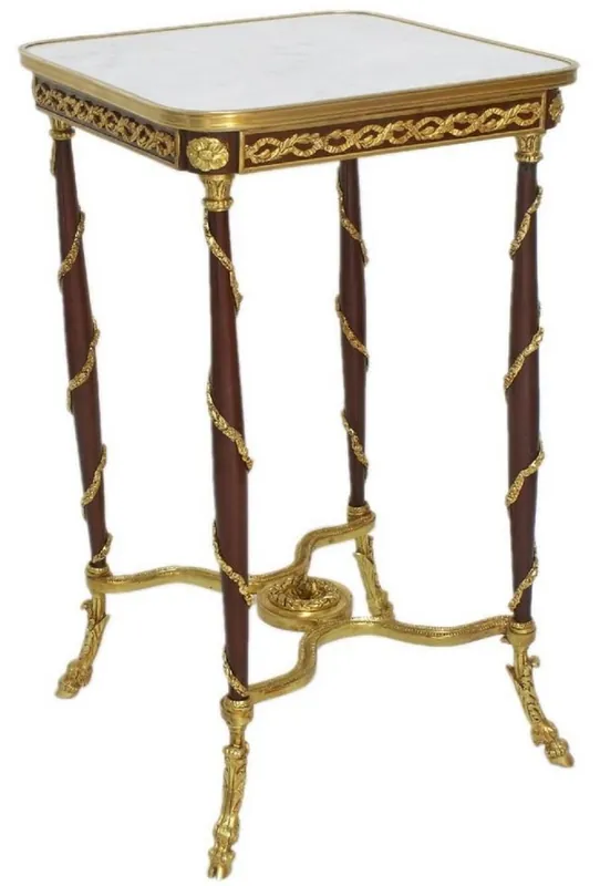 Casa Padrino Barock Beistelltisch Braun / Gold / Weiß 45 x 45 x H. 78 cm - Handgefertigter Massivholz Tisch im Barockstil - Barock Wohnzimmer Möbel Sonderangebot