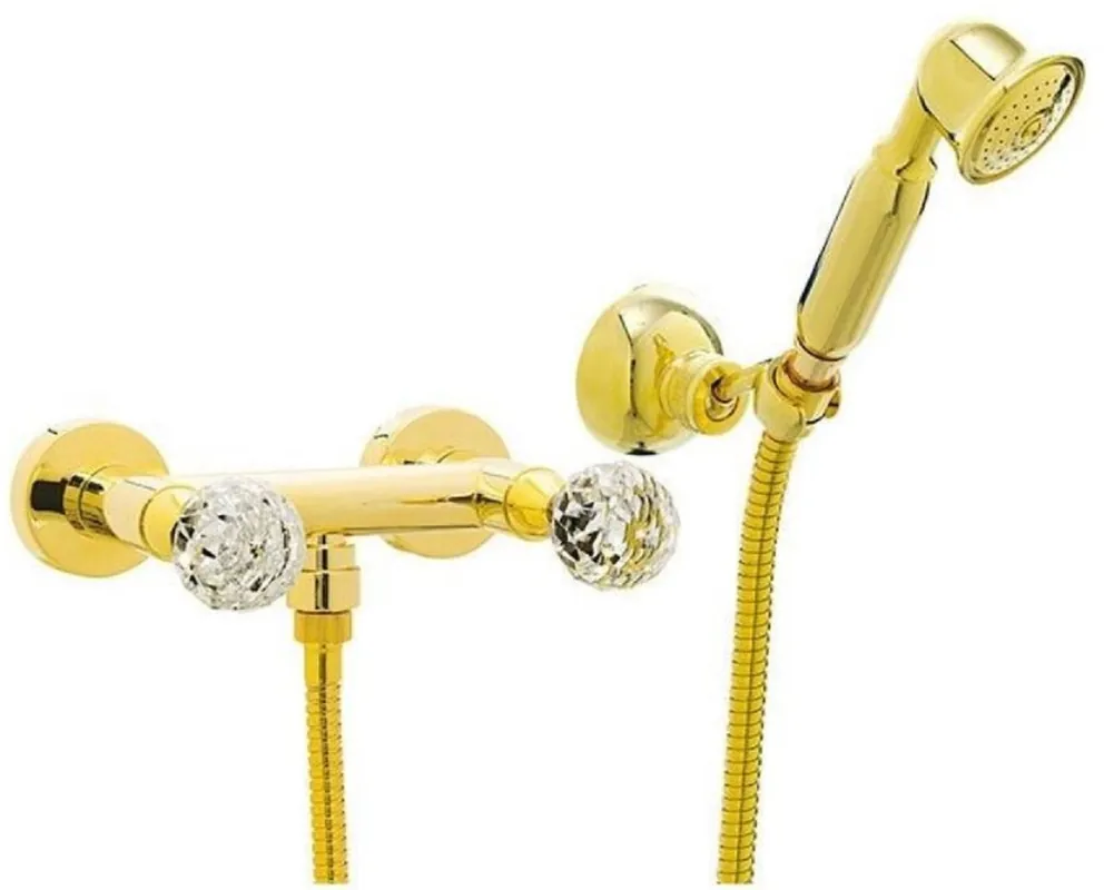 Casa Padrino Luxus Duscharmaturen Set Gold - Aufputz Brauseset mit Swarovski Kristallglas - Luxus Bad Zubehör - Made in Italy Sofort Bestellen
