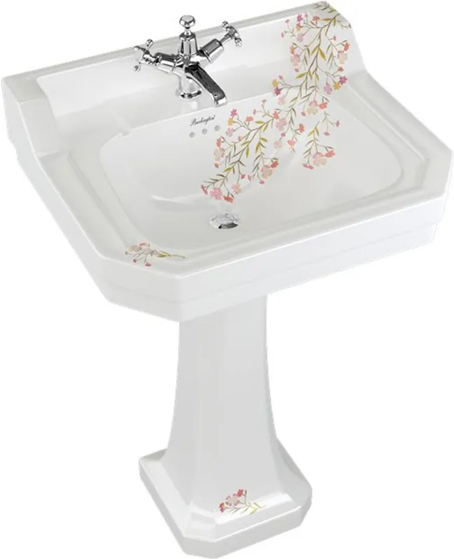 Schnäppchen Casa Padrino Jugendstil Porzellan Waschbecken mit Sockel 56 x 47 x H. 90 cm mit floralem Muster - Luxus Kollektion