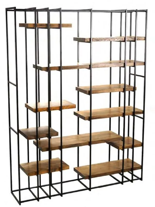 Begrenztes Angebot Casa Padrino Luxus Regalschrank Schwarz / Naturfarben 160 x 35 x H. 210 cm - Wohnzimmerschrank - Bücherschrank - Luxus Möbel