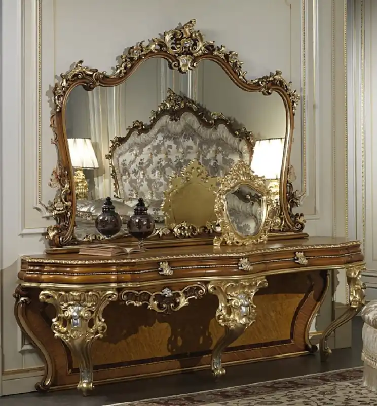 Sichere Zahlung Casa Padrino Luxus Barock Konsole mit Spiegel Braun / Gold / Silber - Prunkvoller handgefertigter Schminktisch mit Wandspiegel - Hotel Möbel - Schloss Möbel - Luxus Qualität - Made in Italy