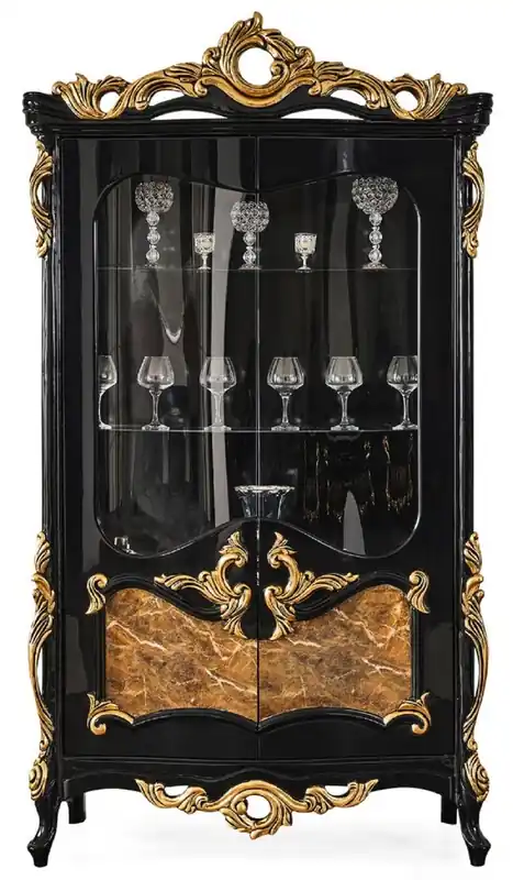Solange Der Vorrat Reicht Casa Padrino Luxus Barock Vitrine Schwarz / Braun / Gold 156 x 50 x H. 220 cm - Prunkvoller Massivholz Vitrinenschrank mit 2 Glastüren - Barock Möbel