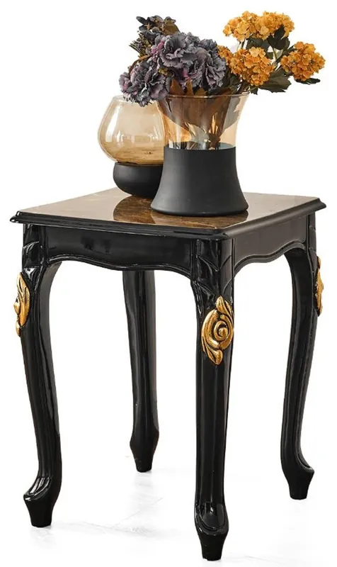 Schneller Versand Casa Padrino Luxus Barock Beistelltisch Braun / Schwarz / Gold 46 x 44 x H. 60 cm - Prunkvoller Massivholz Tisch mit Tischplatte in Marmoroptik - Barock Wohnzimmer Möbel