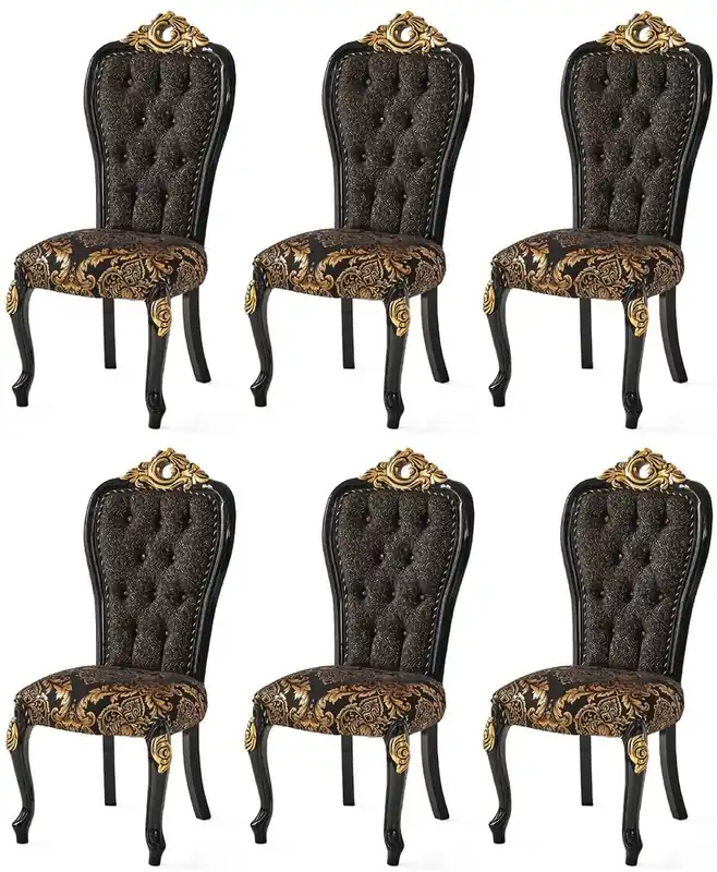 Casa Padrino Luxus Barock Esszimmerstuhl Set Schwarz / Gold 54 x 50 x H. 117 cm - Küchen Stühle 6er Set - Barock Esszimmer Möbel - Edel & Prunkvoll Nur Für Kurze Zeit